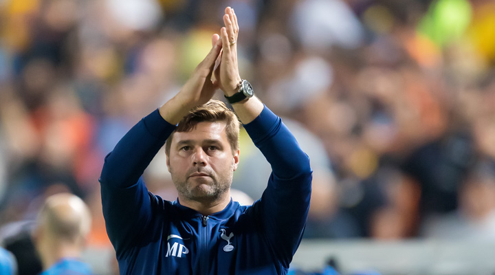 The Tottenham Hotspur coach - Mauricio Pochettino - clapping hands.  It has been a good 2017 for the Spurs.