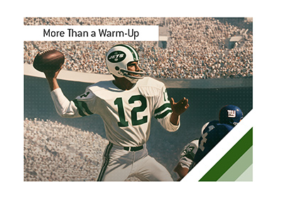Joe Namath prepares to pass for the New York Jets against the Giants at the Yale Bowl in 1969.