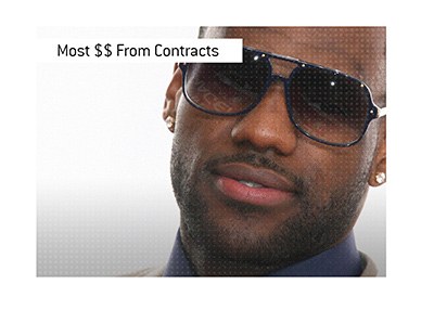 NBA Player with most money from contracts is Lebron James.  In photo:  With sunglasses and diamond earrings.