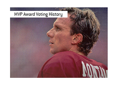 The voting history of the NFL MVP Award. In photo: Joe Montana looking up.