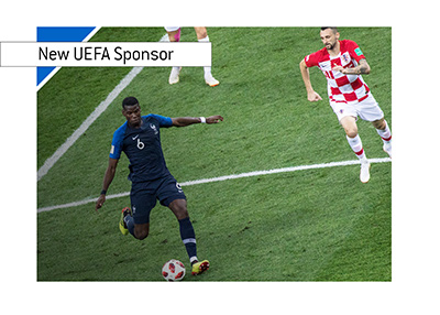 UEFA adds new national team sponsor - Alipay - Year is 2018.  Pictured France vs. Croatia - The 2018 World Cup final.