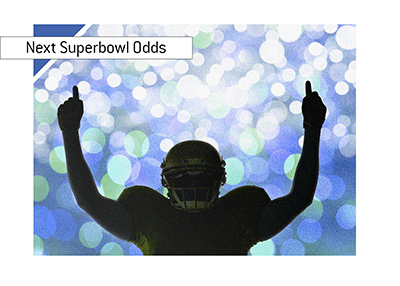 A football player celebrating victory. What are the odds for next years Superbowl?