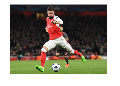 The Arsenal FC striker, Olivier Giroud, in action.  Europa League match vs. Ostersund is coming up in the Round of 32.