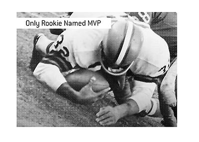In photo: Jim Brown tackled by opposing team. The only NFL rookie to win an MVP award.