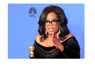 Oprah Winfrey at the NBC Golden Globe Awards 2018. Holding her prize.