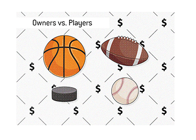 The money split between owners and players in North American Sports - Illustration.