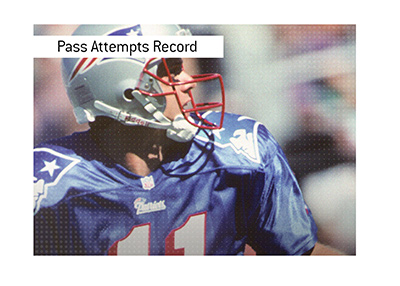 Pass Attempts record-holder Drew Bledsoe in the Patriots Number 11 jersey.