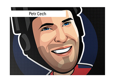 Petr Cech, the legendary Chelsea FC goalkeeper. Illustration. Drawing. Art.