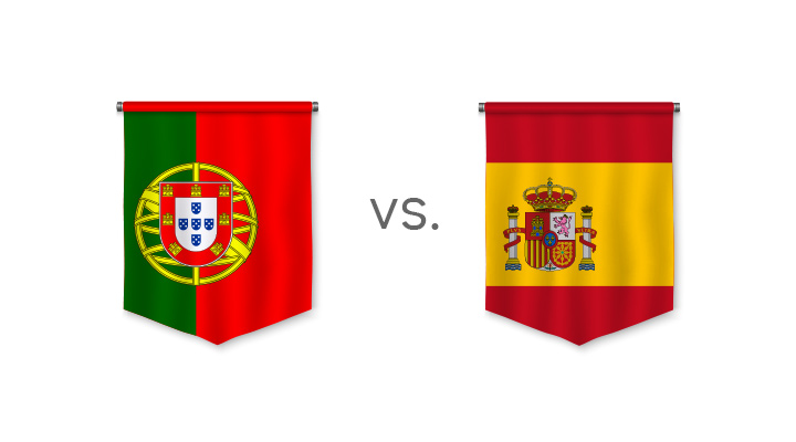 World Cup betting - Portugal vs. Spain - Favourite to win - Odds - Nation flags.