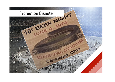 In 1974 Clevelands ten-cent beer night drew a riot, forcing a forfeit and cementing its place in baseball disaster history.