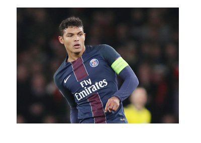 The Paris Saint-Germain captain - Thiago Silva - In action.