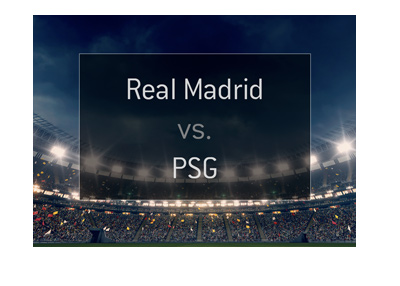 Matchup and preview for the upcoming game between Real Madrid and Paris Saint-Germain. Graphic / illustration.