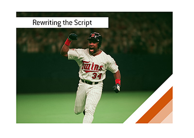 Kirby Puckett pumping his fist while rounding the bases in the 1991 World Series.  Regeneration.