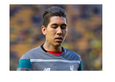 Liverpool FC winger - Roberto Firmino photographed during warm-up. Player is in deep focus.