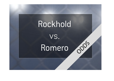 Luke Rockhold vs. Yoel Romero - Event lattering over cage background.