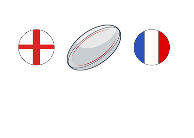 Rugby match between England and France - Ball illustration and nation flags (rounded).