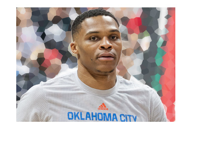 Russell Westbrook of Oklahoma Thunder - Pre match warmup.