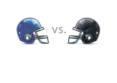 Helmets facing.  Seattle Seahawks vs. Atlanta Falcons.  Blue vs. Black.