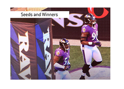NFL playoff seeds and Superbowl winners.  In photo:  The 2012 Baltimore Ravens.