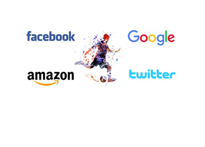 Tech Giants are getting into the business of sports broadcasting. Illustration and logos.