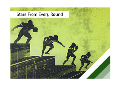 NFL draft progression illustrated with players stepping down tiers.