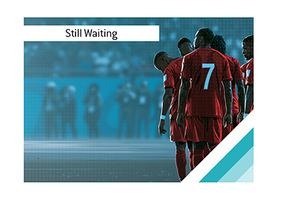Editorial sports illustration of dejected football players in red kits walking off the field after full time.