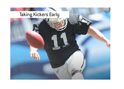 The kickers who were taking in the first round of the NFL draft. In photo: Sebastian Janikowski kicking for Raiders.