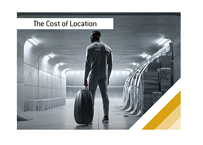 Professional athlete carrying a suitcase through a stadium tunnel lined with stacks of tax documents.