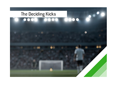 Blurred football player walks toward a ball on the penalty spot.