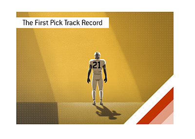 Lone football player under spotlight casts long shadow.