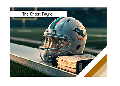 Miami Dolphins helmet beside an open contract binder on an empty sideline bench.
