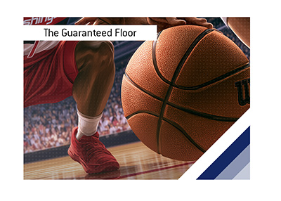 Close-up of an NBA player in a red uniform dribbling a basketball low to the hardwood.
