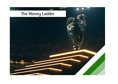 Champions League trophy at the top of an illuminated staircase representing rising prize money.