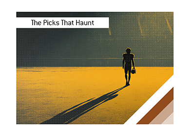 Stylized poster of a football player casting a long shadow under stadium lights - Regrettable NFL draft picks that continue to haunt.