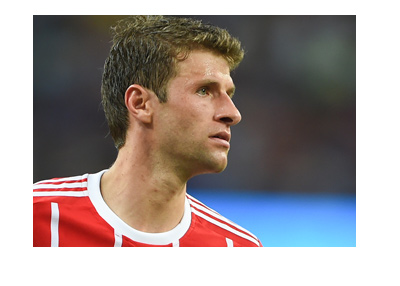 Bayern Munich legend - Thomas Muller - Photographed during a match in the 2017-18 season.  Wearing the home colours.