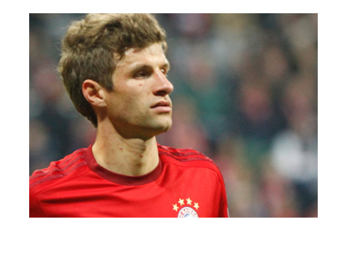 Thomas Muller of Bayern Munich is focused ahead of the upcoming match.