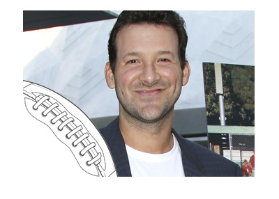 The photo of veteran football player Tony Romo wearing a suit and smiling.  Year is 2016.