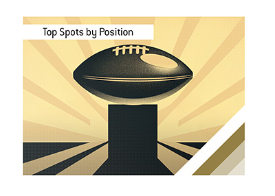 Minimalist sports poster showing a central pedestal with a stylized football.