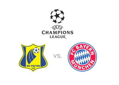 The UEFA Champions League 2016/17 season. Group league match between Rostov and Bayern Munich. Tournament logo and team crests.