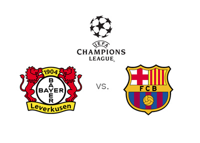 Bayer Leverkusen vs. Barcelona FC - UEFA Champions League matchup - Preview and odds - Tournament logo and team badges