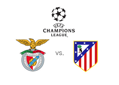 UEFA Champions League match - Benfica vs. Atletico Madrid - Tournament logo and team badges