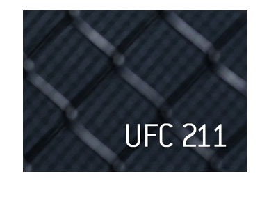 UFC 211 text over octagon cage mesh.