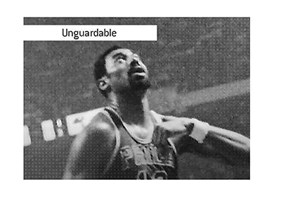 In photo: Wilt Chamberlain playing for Philadelphia 76ers. The Unguardable. Looking up.