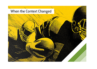 Stylized poster of a quarterback being sacked under pressure, symbolizing the rapid decline in performance when circumstances changed.