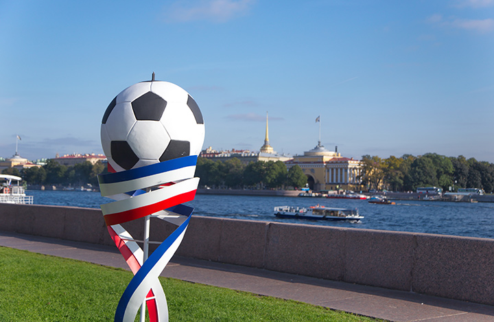 World Cup 2018 Statue in St. Petersburg, Russia.