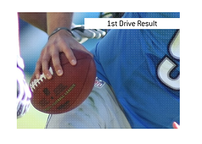 In photo:  Detroit Lions player with the ball.  The meaning of the betting term 1st Drive Result is explained.