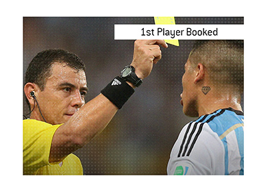 Argentina player getting booked by the referee.  Yellow card.  What is the meaning of 1st player booked?  What type of a bet is it?