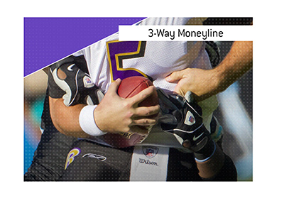 In photo: Baltimore Ravens player fighting for the ball.  The  meaning of the betting term 3-Way Moneline is explained.  What is it?