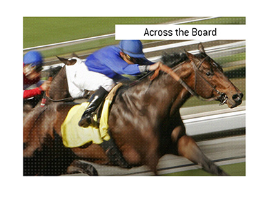 The meaning of the horse racing term Across the Board is explained.  Three separate bets.