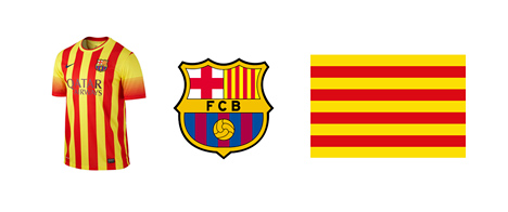 Barcelona FC Senyera kit, team logo and the Catalan flag